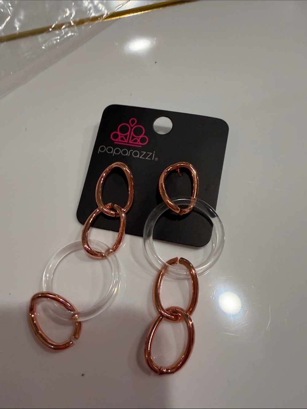 Paparazzi Rose Gold and Clear Linked Drop Earrings